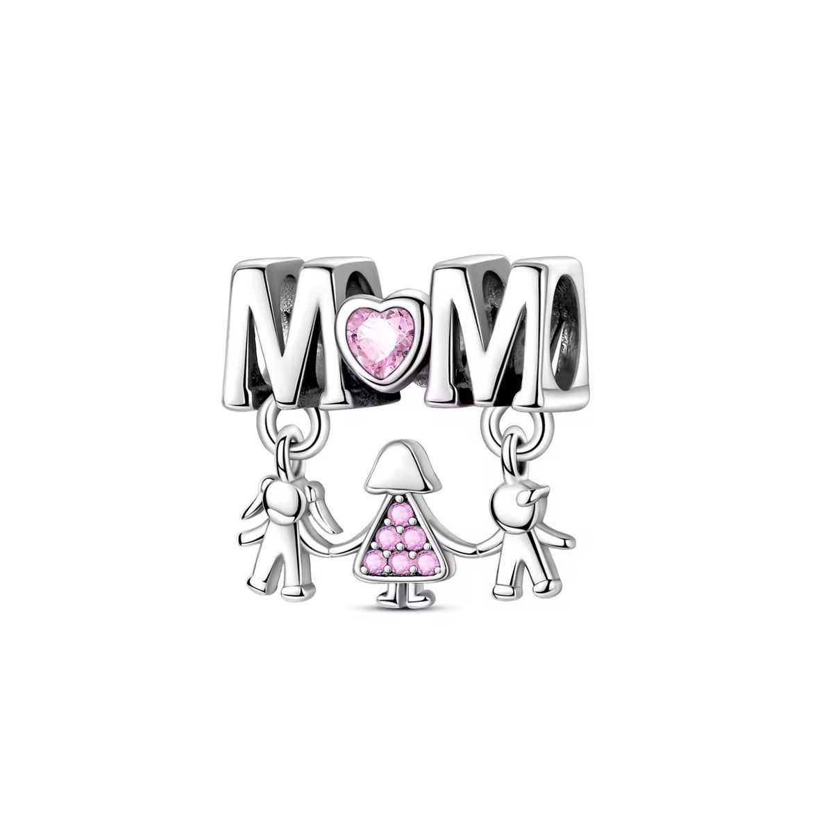 SILVER HEART - Charm Corazón Rosa Amor Madre e Hijos En Plata 925 SILVER HEART