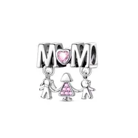 Charm Corazón Rosa Amor Madre e Hijos En Plata 925