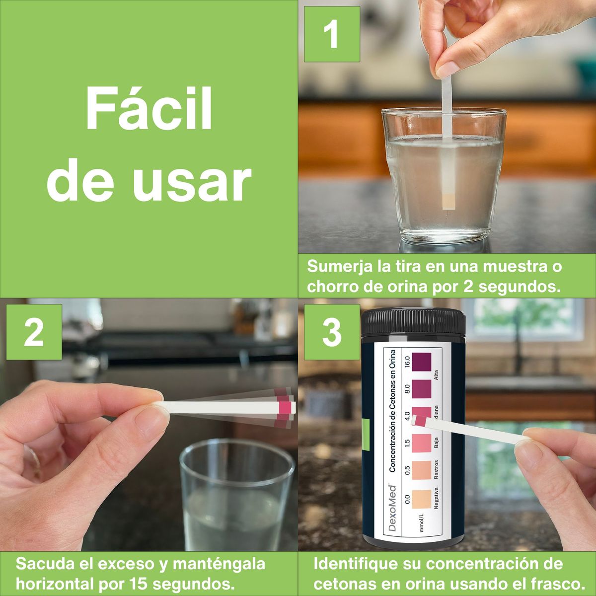 DEXOMED - Tiras Reactivas DexoMed para Medir Cetonas en Orina - 100 Tiras