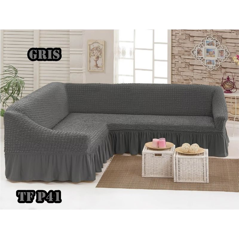 ANGELES DEL HOGAR - Fundas Para Sofa Cubresillones Texturisado Tipo L 5 cuerpos Gris