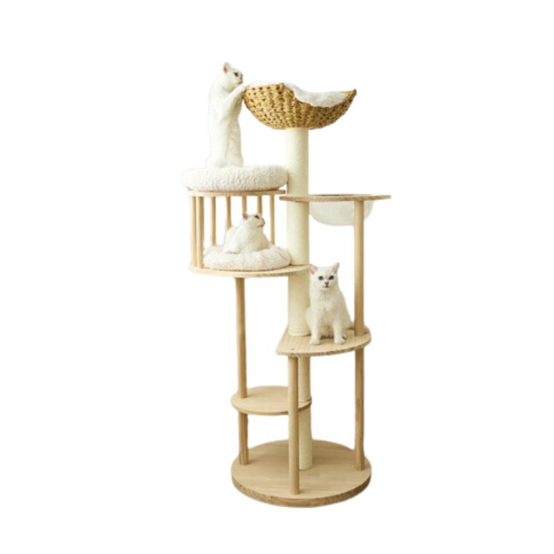 CRUSEC - Rascador Para Gatos Tipo Torre Con Casa Elegante Beige