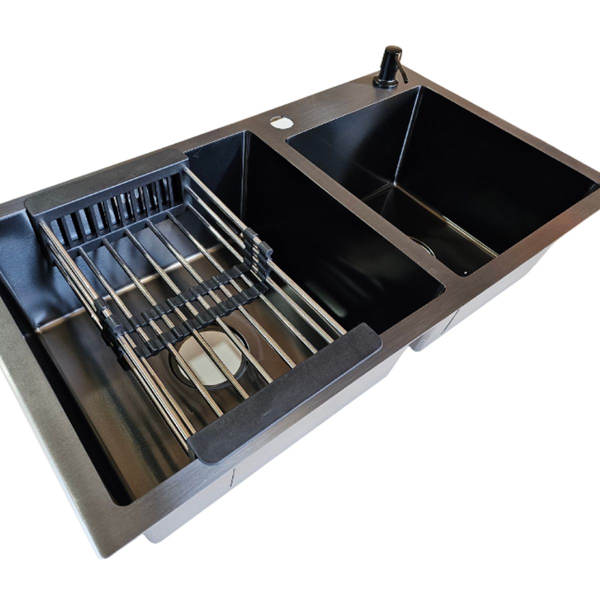 MODERN SPACE - Lavaplatos 68x38cm Deluxe Negro Con Accesorios 2 Mm