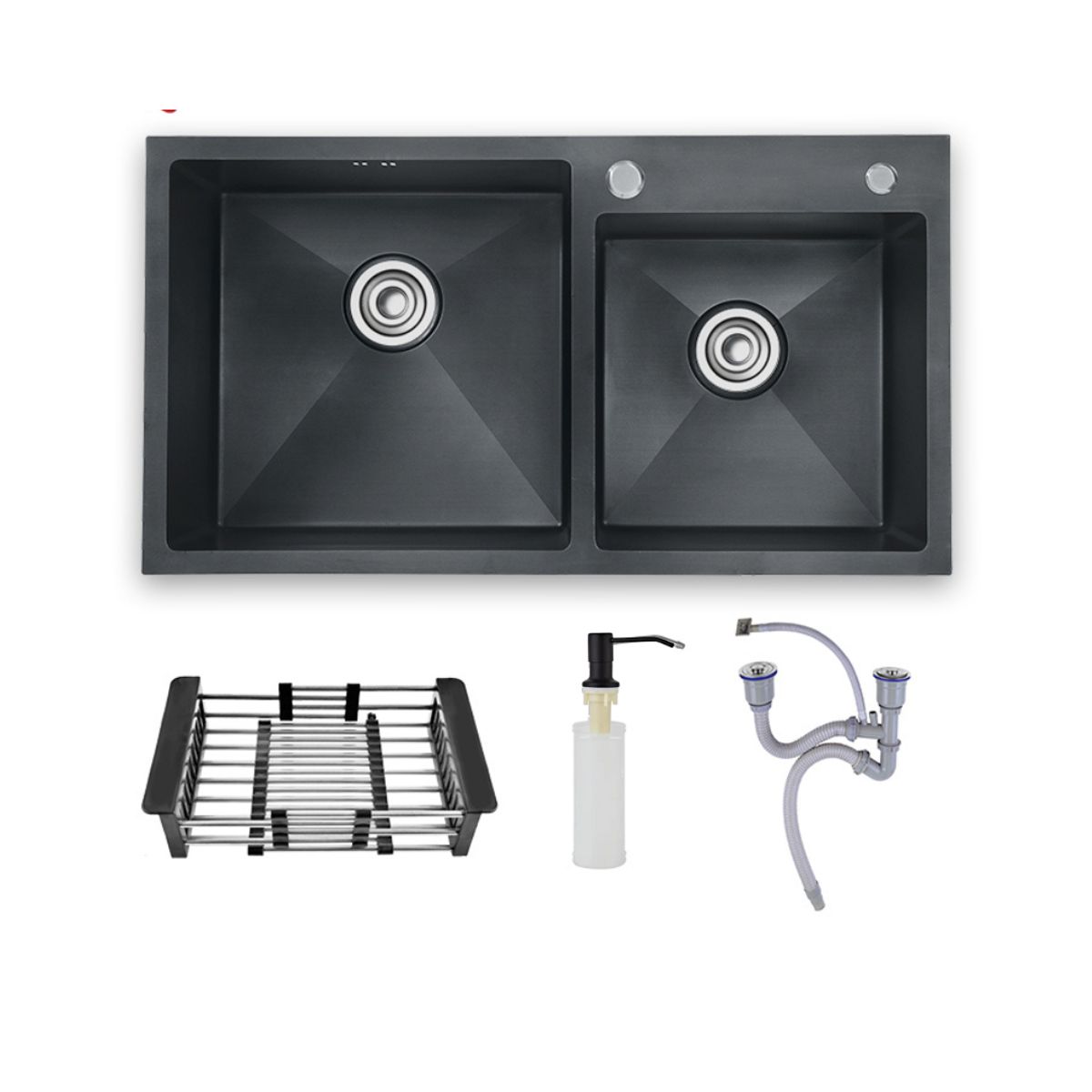 MODERN SPACE - Lavaplatos 68x38cm Deluxe Negro Con Accesorios 2 Mm