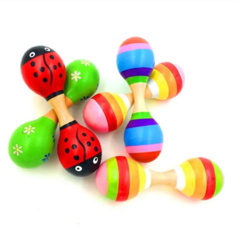 ARTIDIX - Maraca doble de madera 2 unidades de colores para bebés