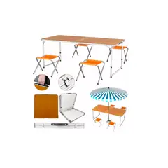 GENERICO - Mesa Plegable Tipo Portafolio 1.20 M Con 4 Sillas Portátiles