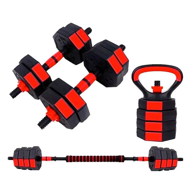 DETODOYMAS - Mancuernas Ajustables Set 20kg 3 En 1 + Barra + Kettlebell