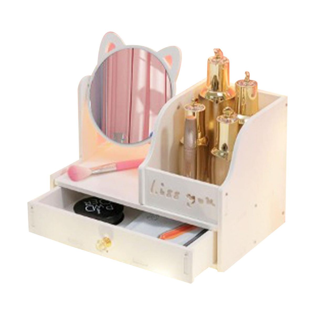 GENERICO - Organizador Multiuso con Cajon y Espejo de Gato KISS Elegante-Moderno