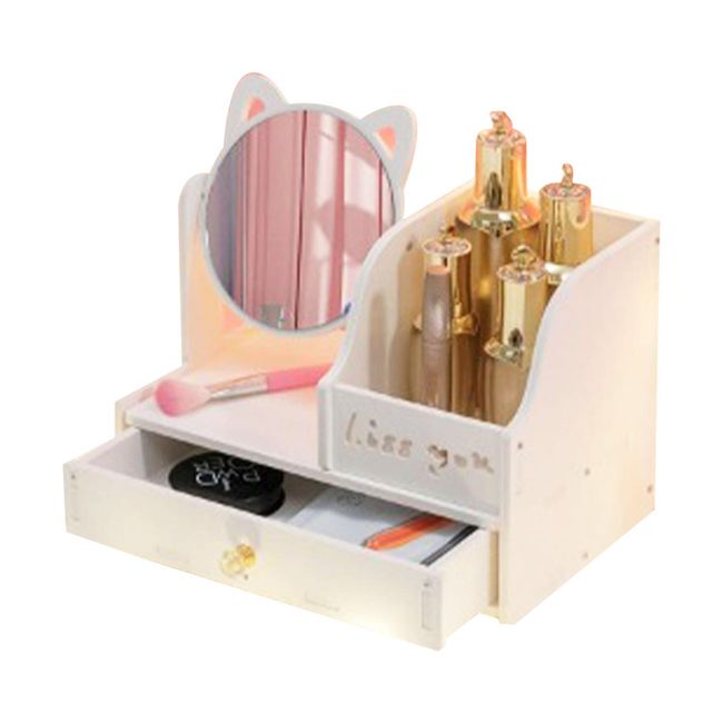 GENERICO - Organizador Multiuso con Cajon y Espejo de Gato KISS Elegante-Moderno