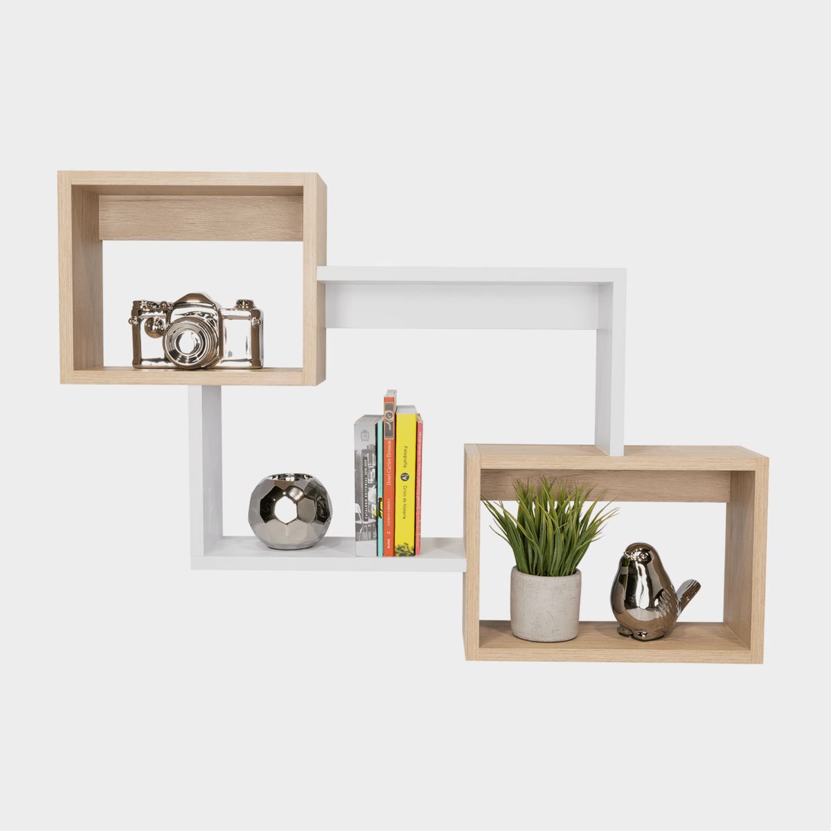 FMFURNITURE - Repisa Rectangular X3 Fm-030C - Café Claro / Blanco