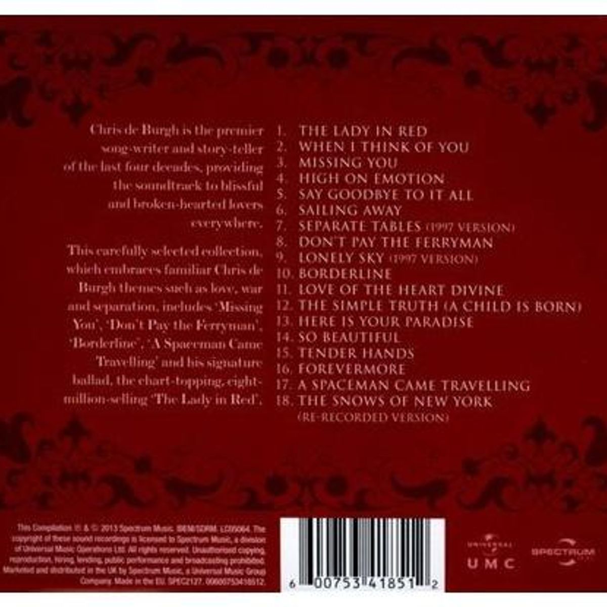 HITWAY MUSIC - CHRIS DE BURGH - LADY IN RED THE COLLECTION - CD