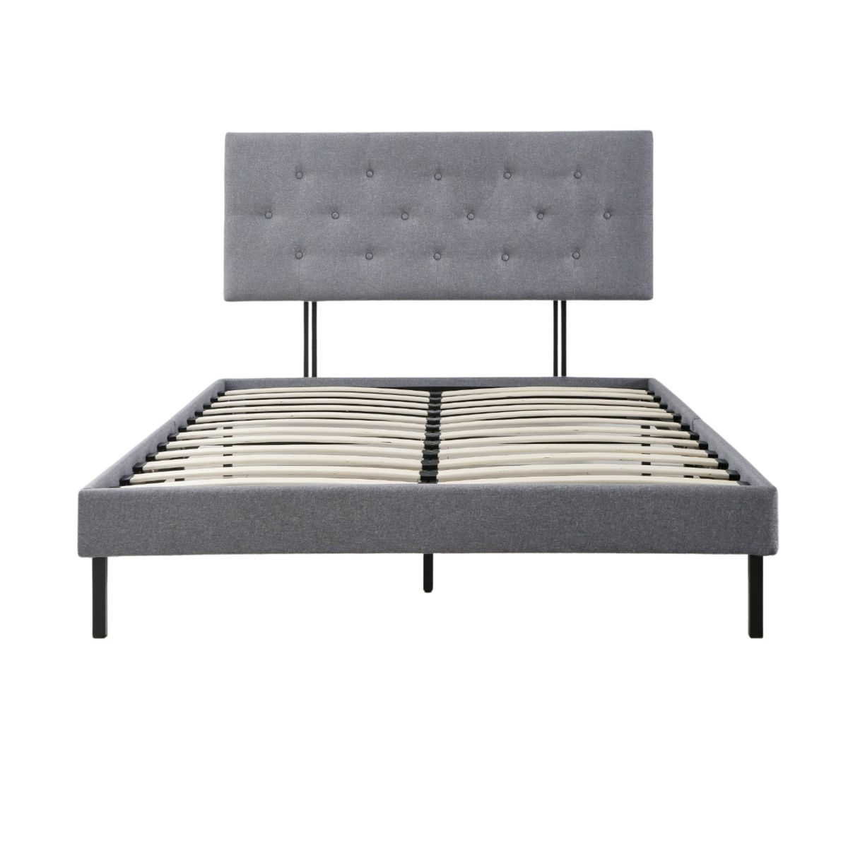 5 SUEÑO - Base de Cama 2 Plazas + Respaldo Capitone Gris