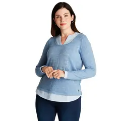 CURVI - Polera Camant Índigo Manga Larga Cuello Mao