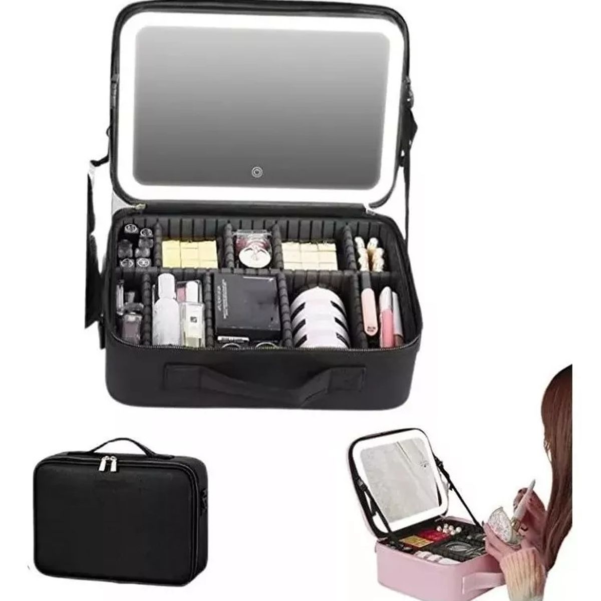 GENERICO - Neceser Estuches De Maquillaje Bolsa De Viaje Con Espejo Led