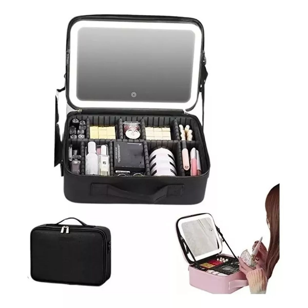 GENERICO - Neceser Estuches De Maquillaje Bolsa De Viaje Con Espejo Led