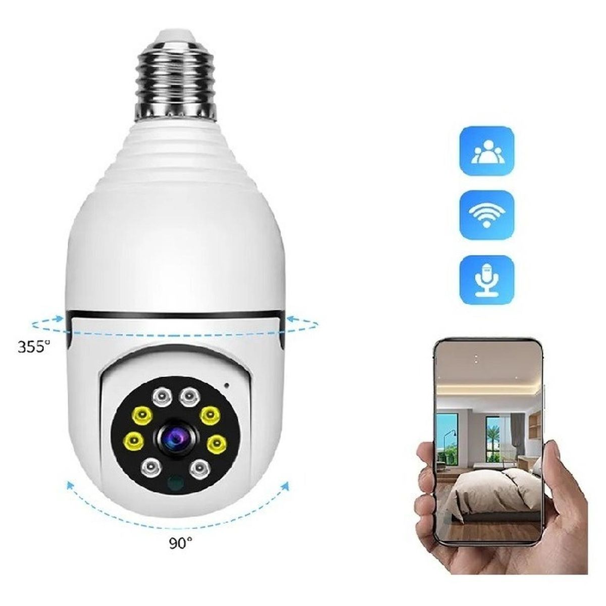 GENERICO - Camara De Seguridad Inalambrica 360° Tipo Ampolleta Wifi Ptz