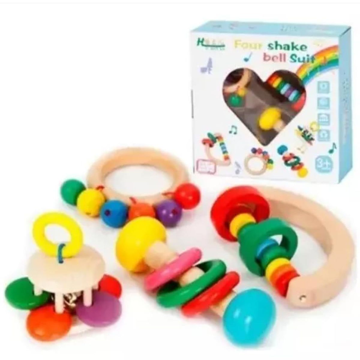 ARTIDIX - Sonajeros Estimulación de madera Para Bebes 4 unidades