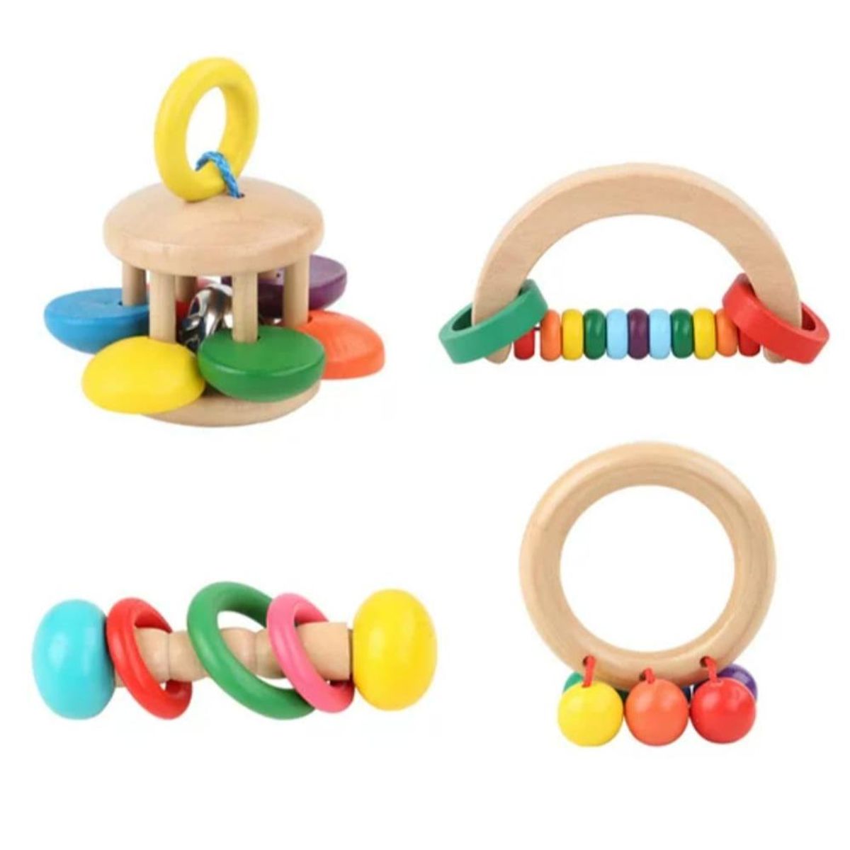 ARTIDIX - Sonajeros Estimulación de madera Para Bebes 4 unidades