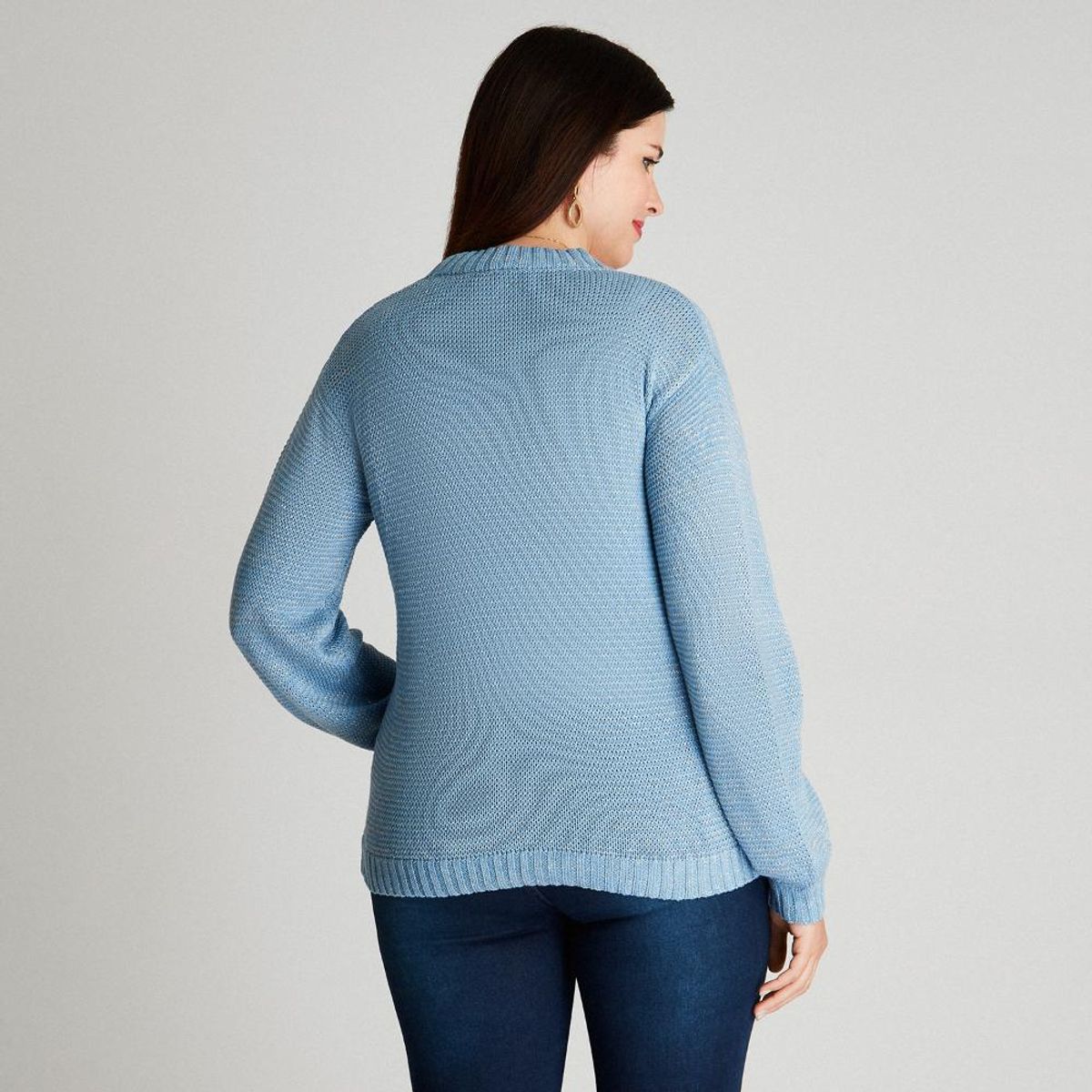 CURVI - Cárdigan Índigo Manga Larga Cuello V CURVI