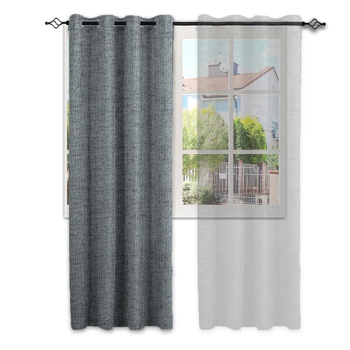 CASATUA - Cortina Blackout 100% 1 Paño 140x220 Cm Textura Lino - Gris oscuro