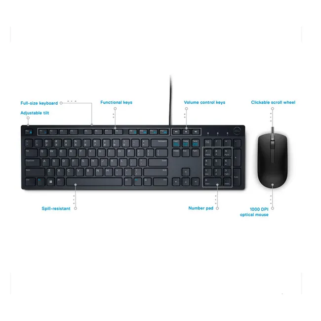 DELL - Kit Teclado + Mouse Dell Km300c Alambrico 105 Teclas Español