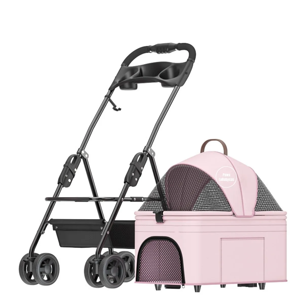 LUBABYCAS - Coche Plegable 2 En 1 Para Mascotas LuBabycas Rosado