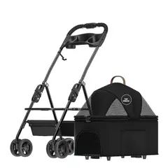 LUBABYCAS - Coche Plegable 2 En 1 Para Mascotas Negro