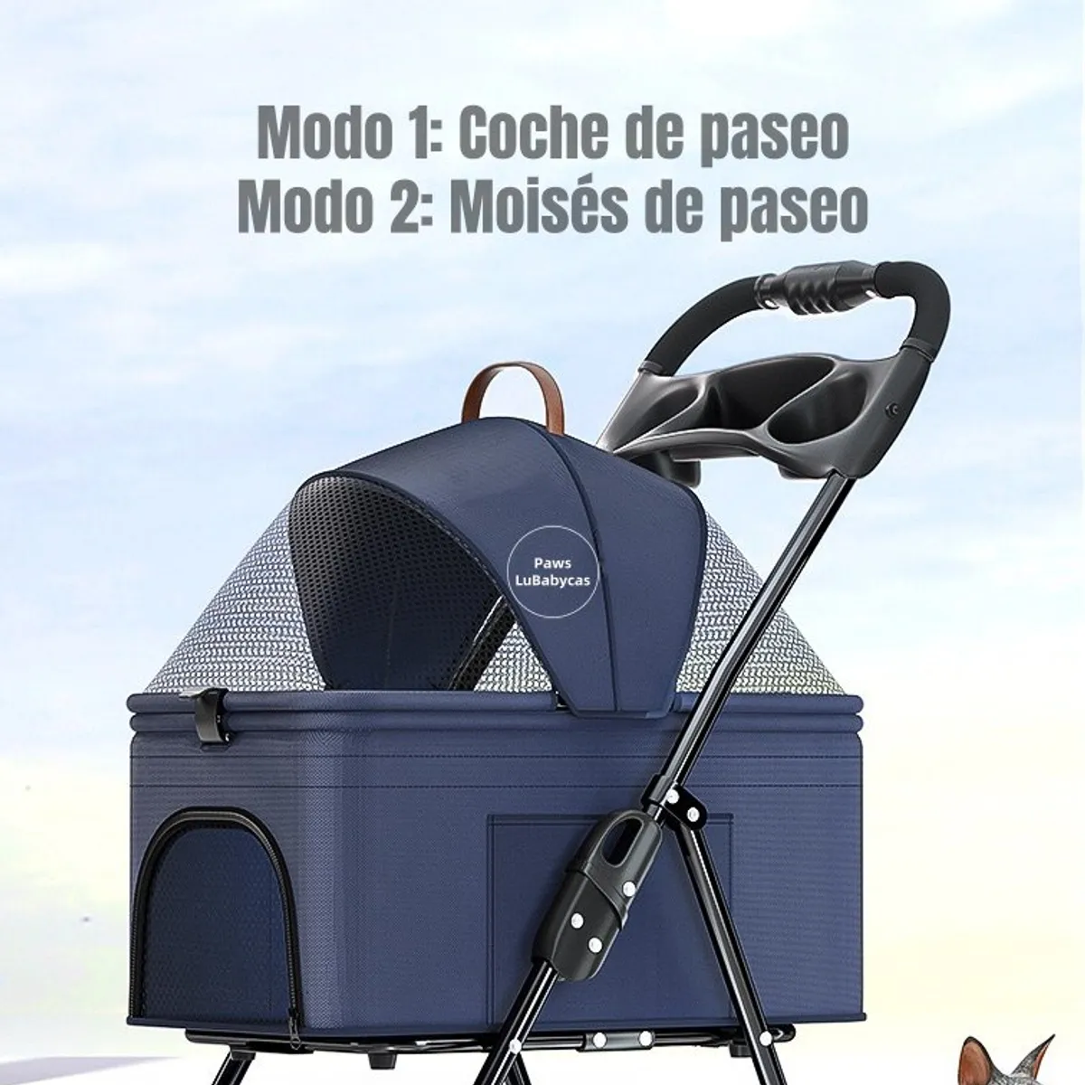 LUBABYCAS - Coche Plegable 2 En 1 Para Mascotas LuBabycas Negro