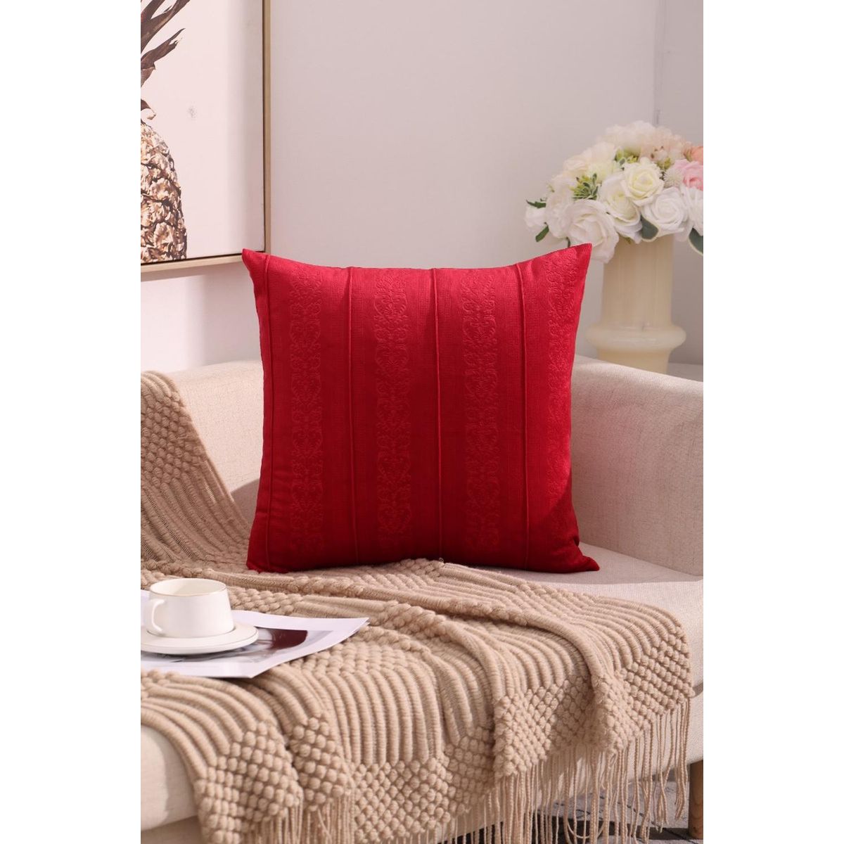 GENERICO - Funda De Cojin Decorativa Modelo Terciopelo Lineas - Vino - 45