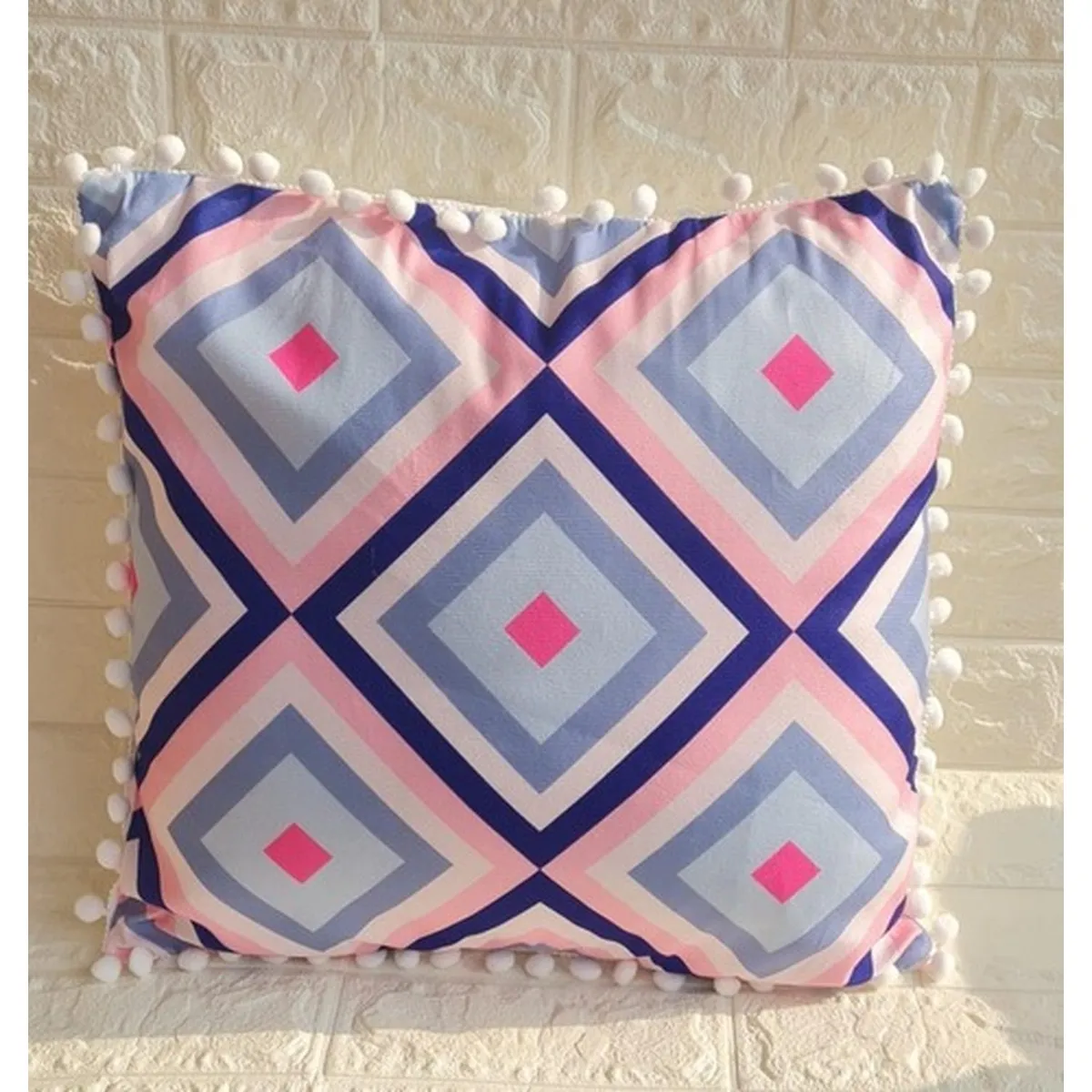 GENERICO - Funda Para Cojin Pompon Decorativa Diseño 45x45 - Celeste