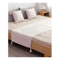 GENERICO - Set Piecera + Dos Fundas De Cojín Con Detalle Borla Colores - Beige