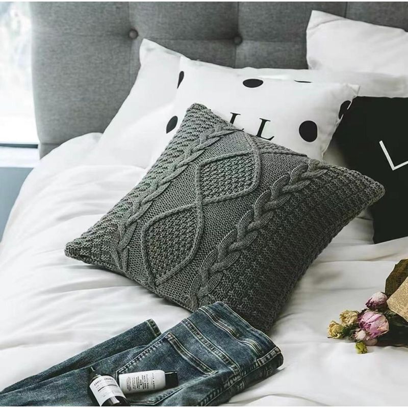 GENERICO - Funda Decorativa De Cojin Modelo Lanilla Trenzado - Gris - 45