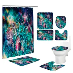 GENERICO - Cortina De Ducha + Set De Alfombra + Tapete Baño Mandala Multicolor