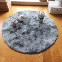 Alfombra redonda tipo shaggy peluda 120 x 120 cm Gris Jaspeado