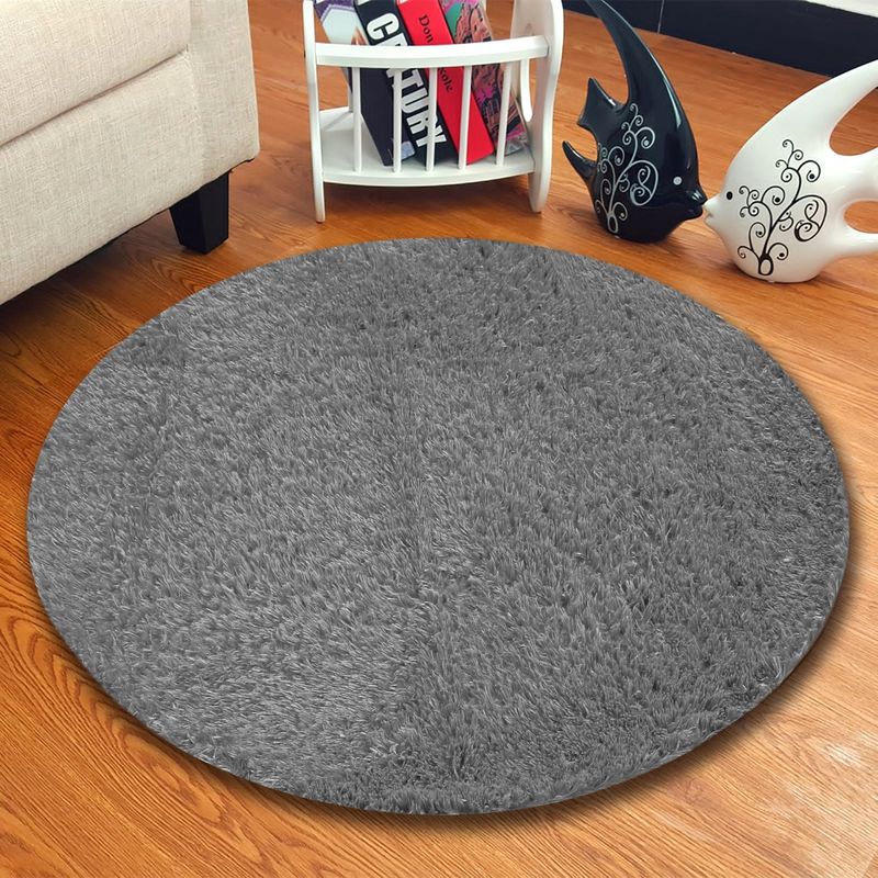 GENERICO - Alfombra redonda tipo shaggy peluda 150 x 150 Gris