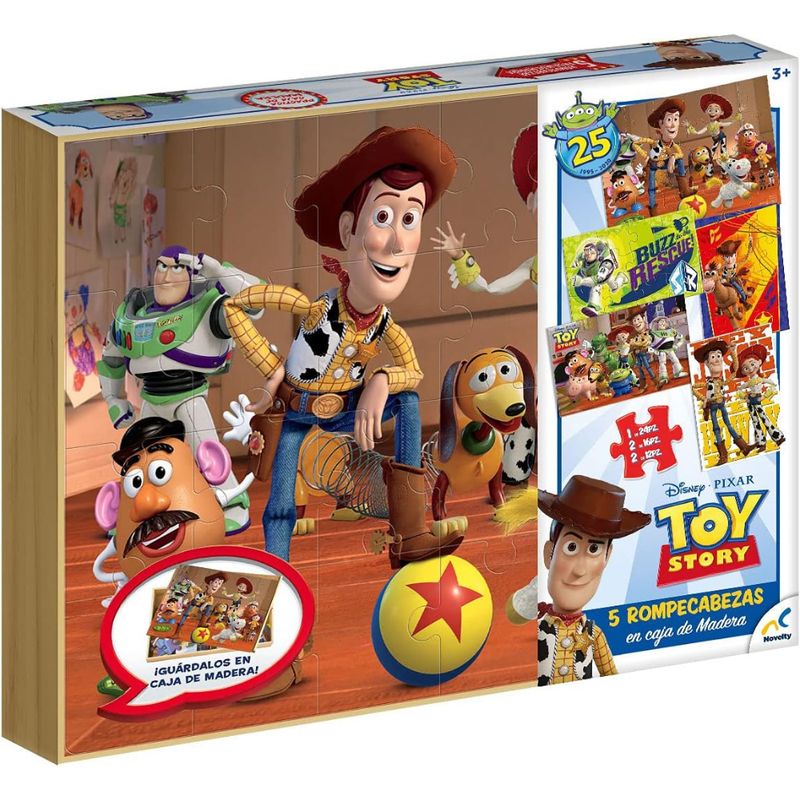 PIXAR - Rompecabezas 5 En 1 Toy Story En Caja De Madera