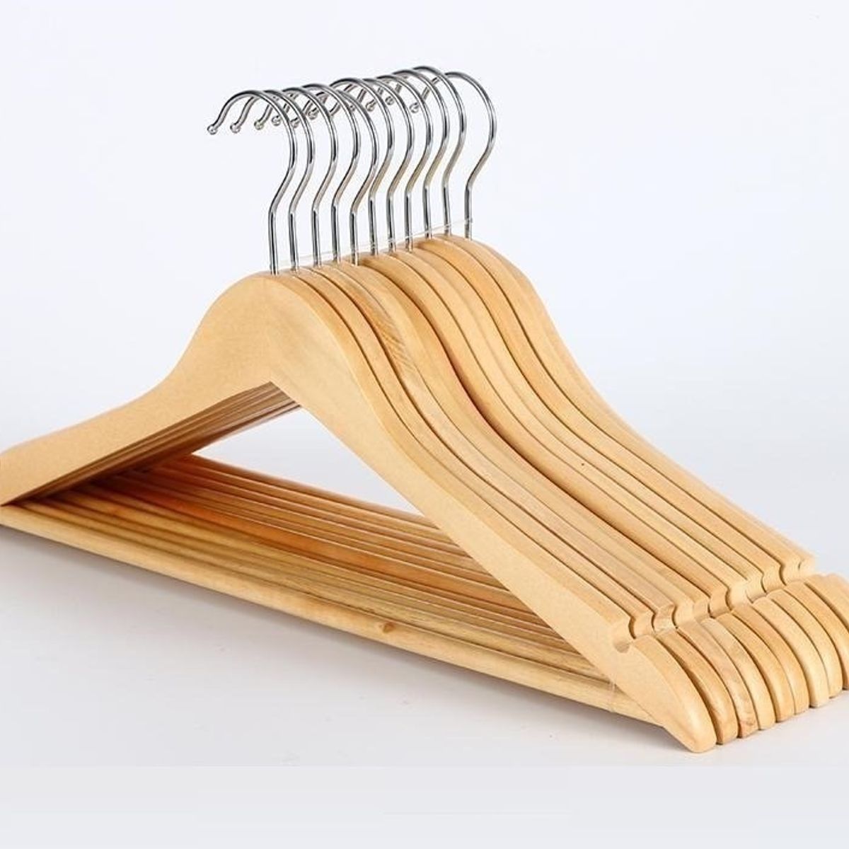 GENERICO - Pack 12 Colgadores Gancho Para Poleras Adultos Madera 44cm