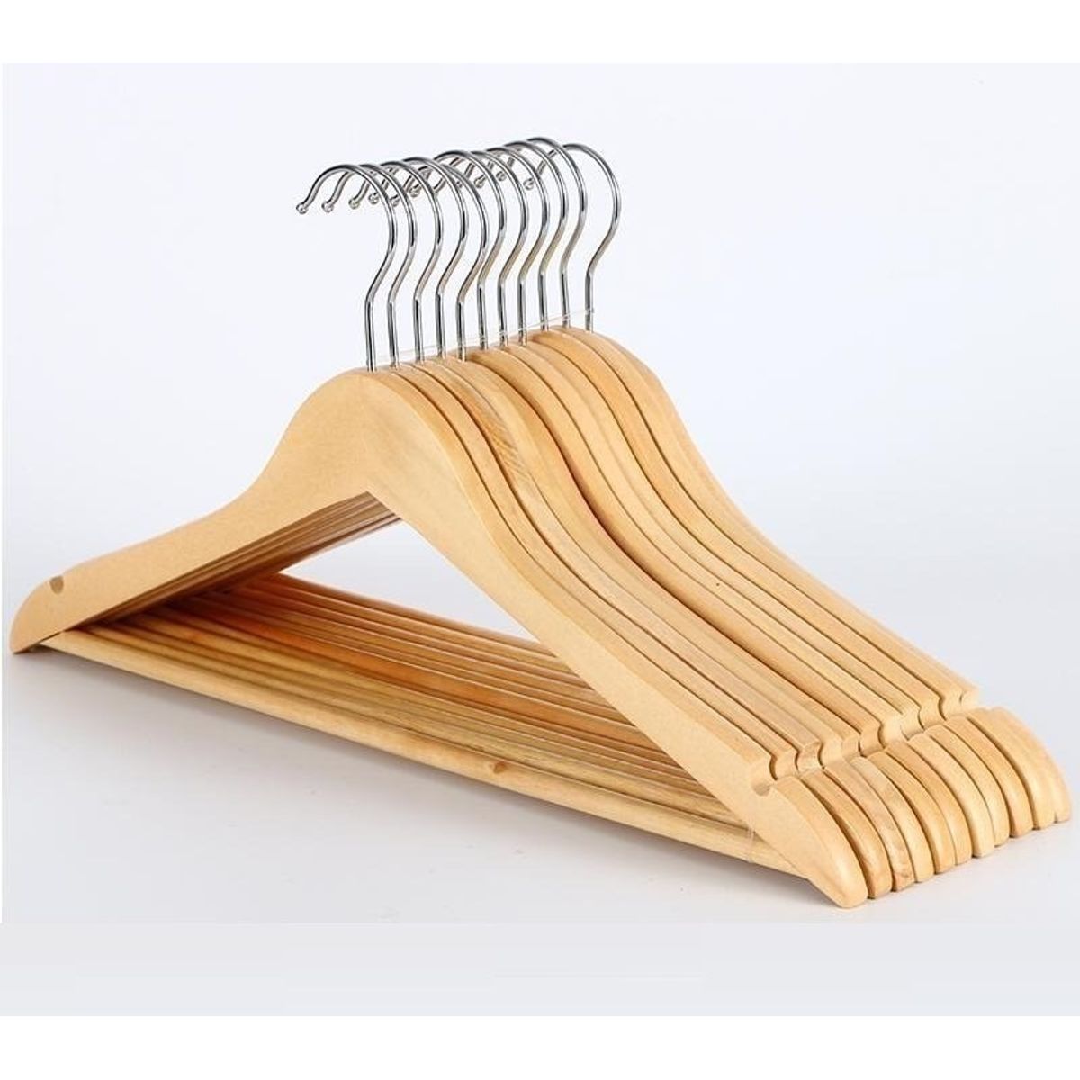 GENERICO - Pack 12 Colgadores Gancho Para Poleras Adultos Madera 44cm