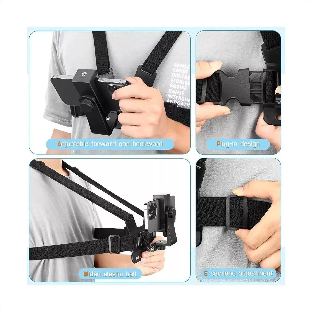 GENERICO - Soporte Celular Ajustable + Kit Arnes De Pecho Correa Selfie