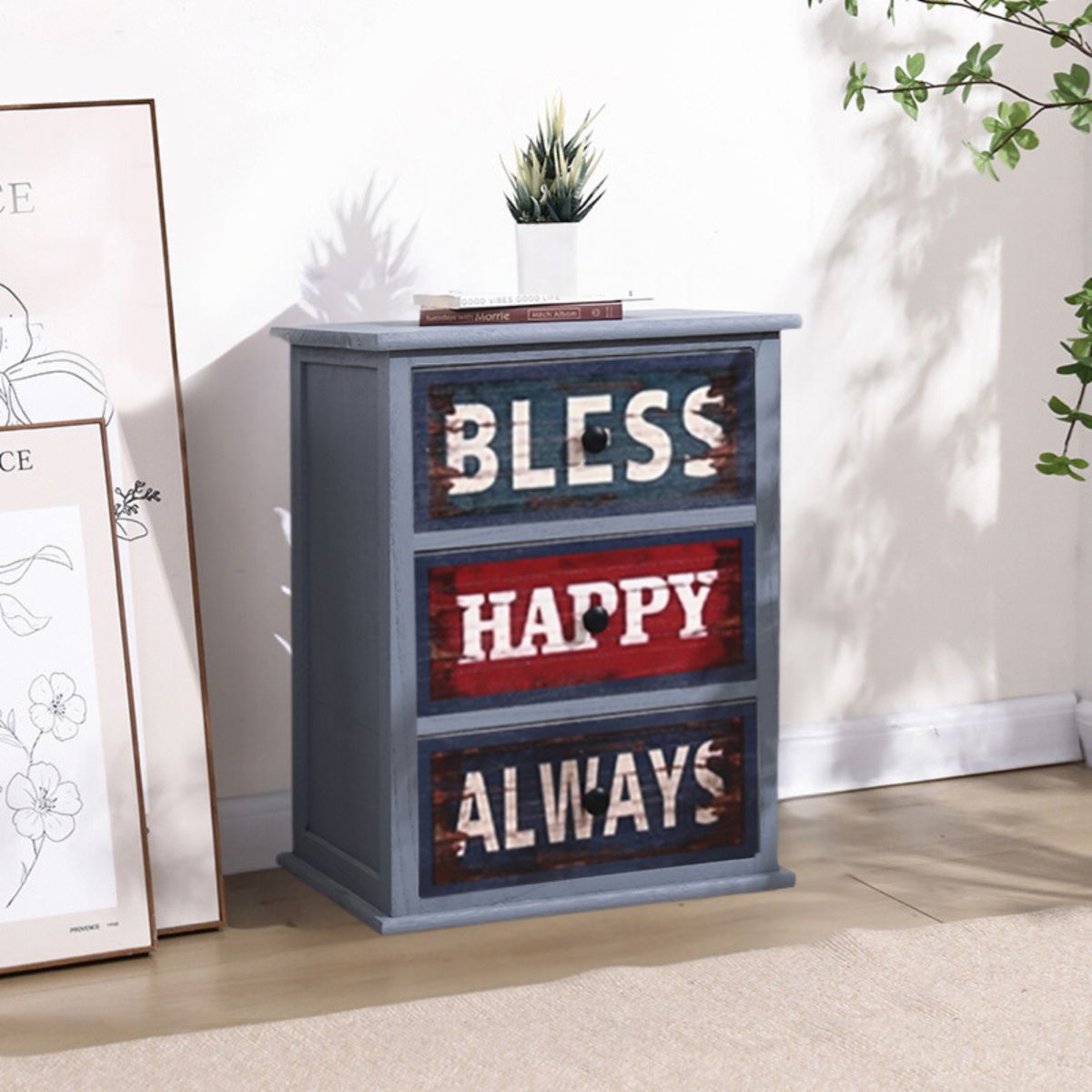 ITAHOME - CAJONERA COMODA LECCE 3 CAJONES AZUL