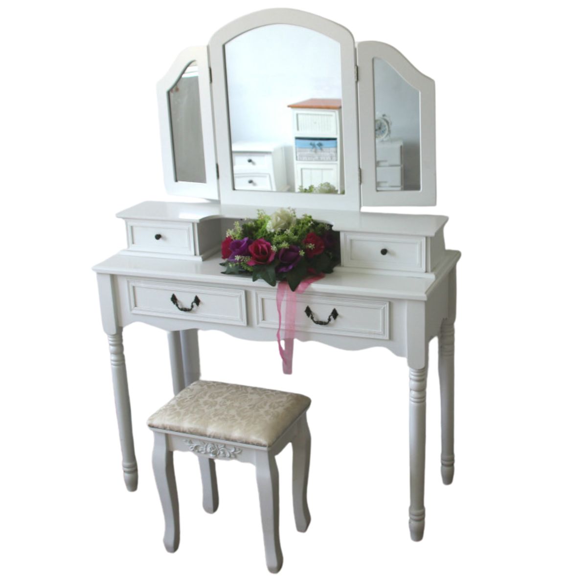 ITAHOME - TOCADOR COMODA MAQUILLAJE BANCA + ESPEJO JOSEFA