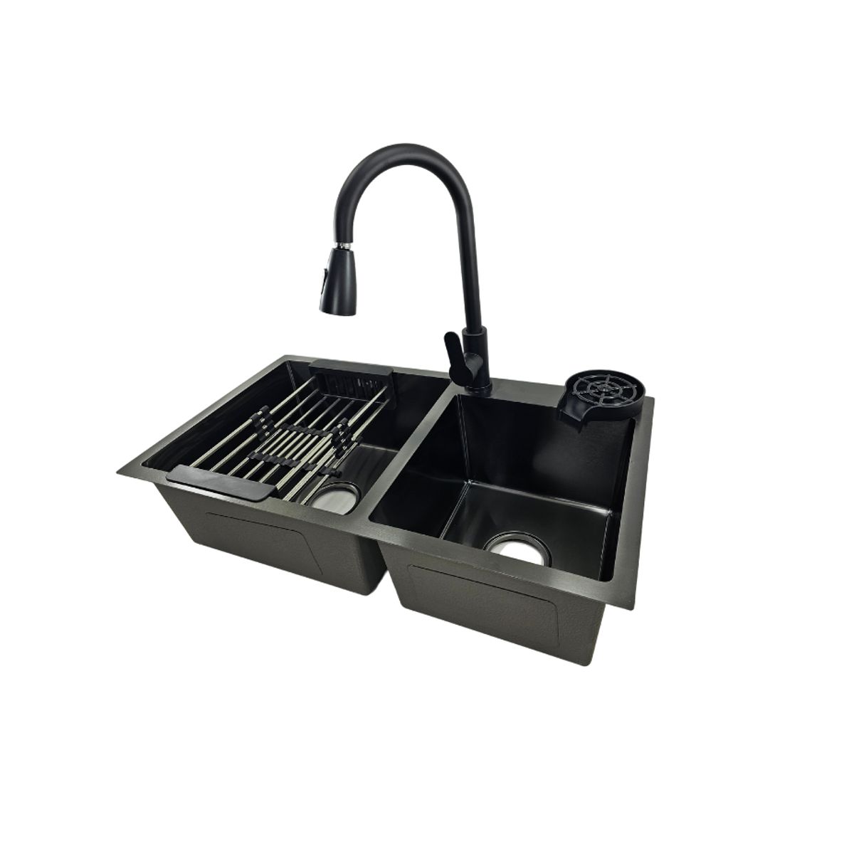 MODERN SPACE - Lavaplatos 68x38 Cm 2.5 Mm Black + Llave Extraible + Lavacopas