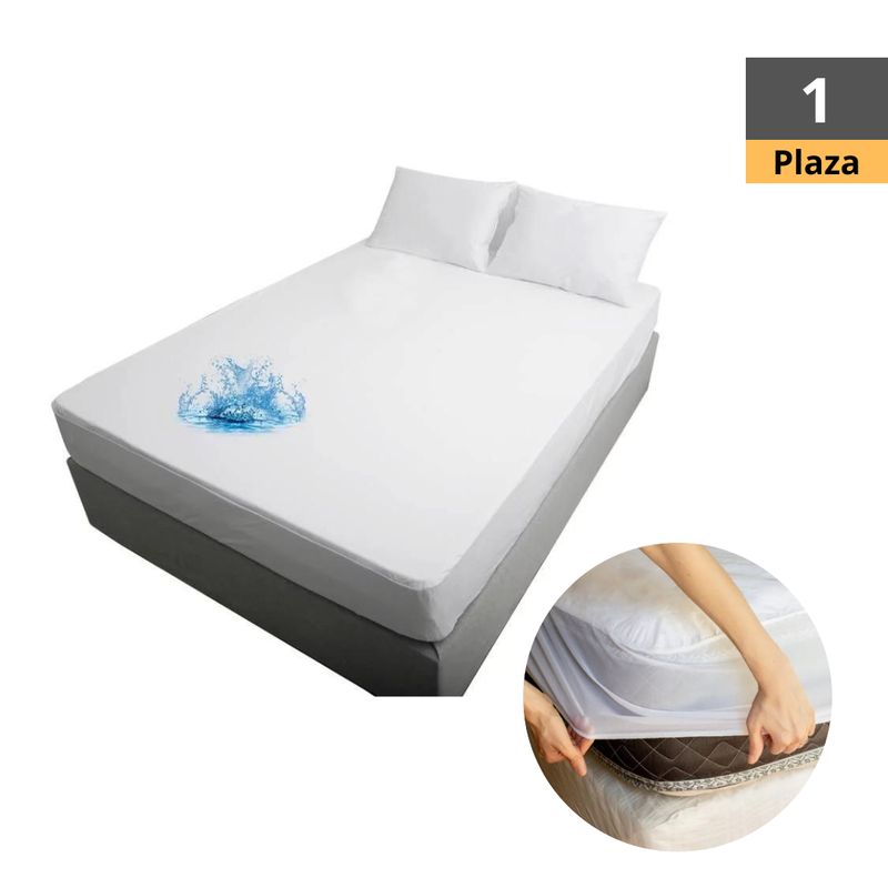 GENERICO - Cubre Colchón Impermeable 1 Plaza Liso Extra Suave