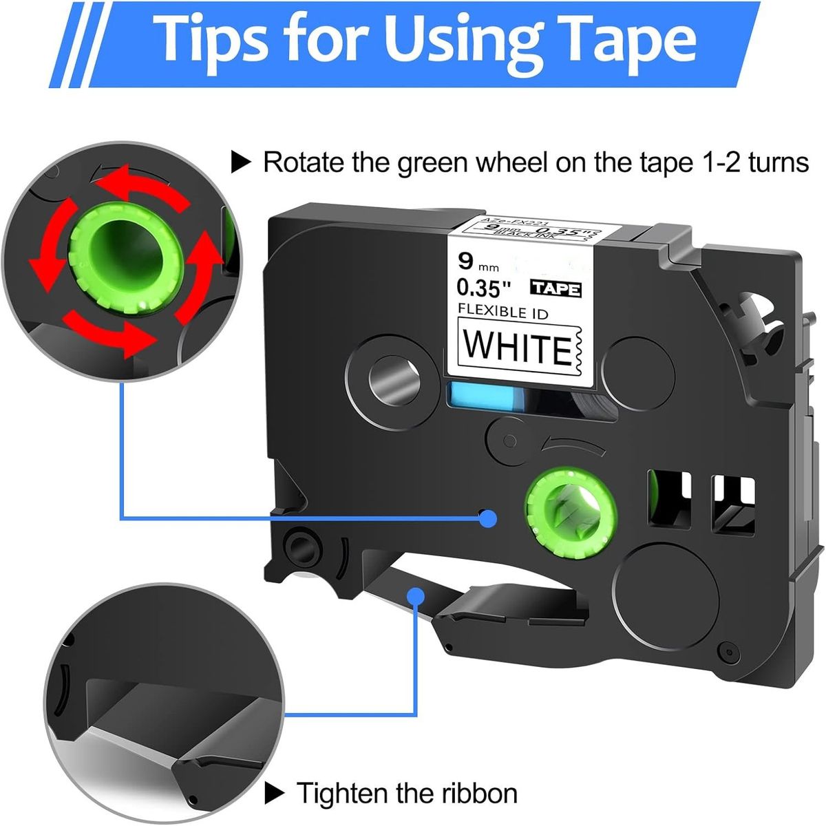 KUANGYE - Cinta Termocontraible Alternativa Para Brother Tze-fx221 9mm