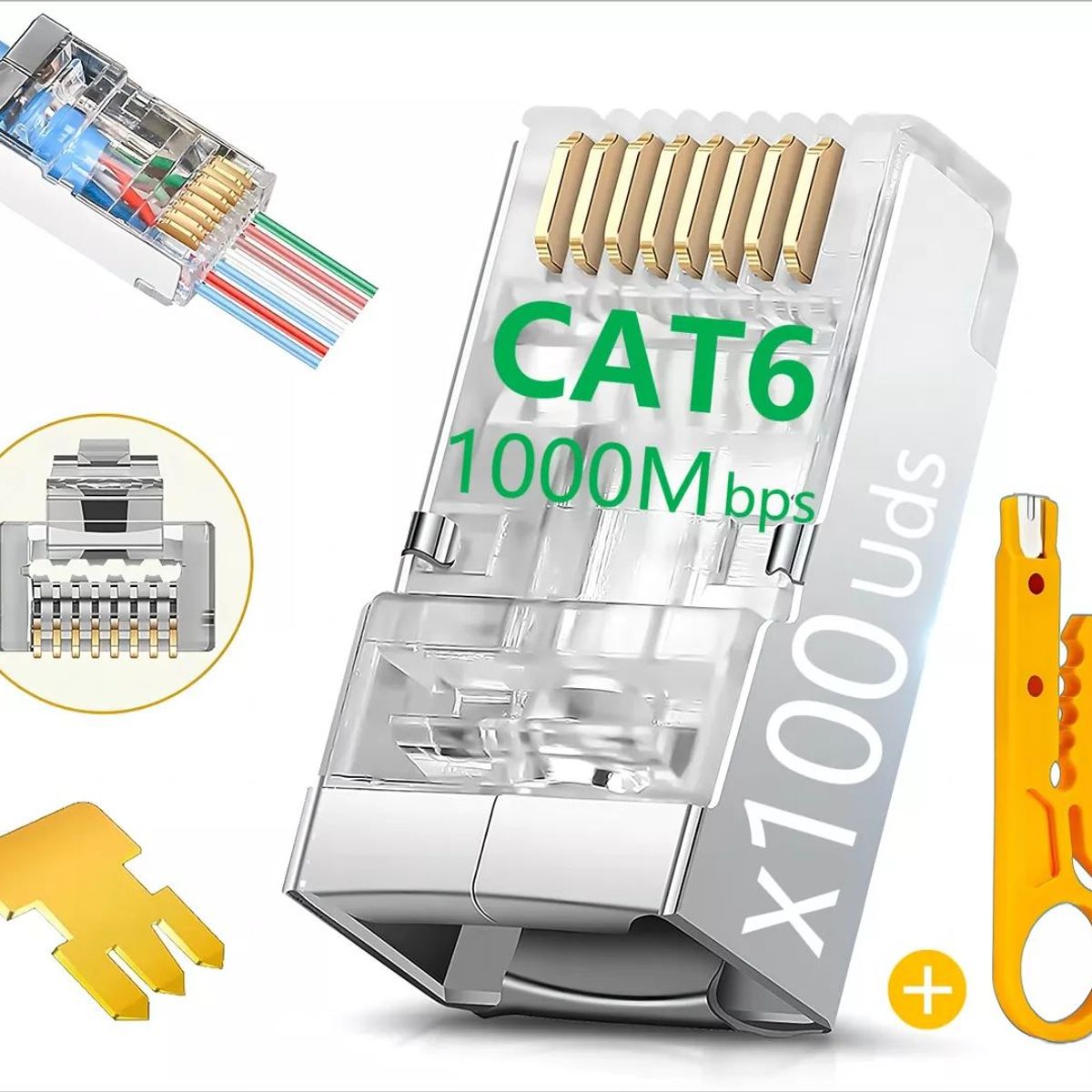 KUANGYE - 100 Conector Cat6 Ez Rj45 Metálico Blindado Terminal Red