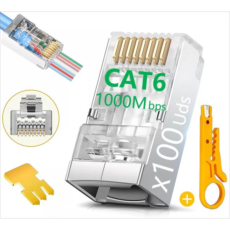 KUANGYE - 100 Conector Cat6 Ez Rj45 Metálico Blindado Terminal Red