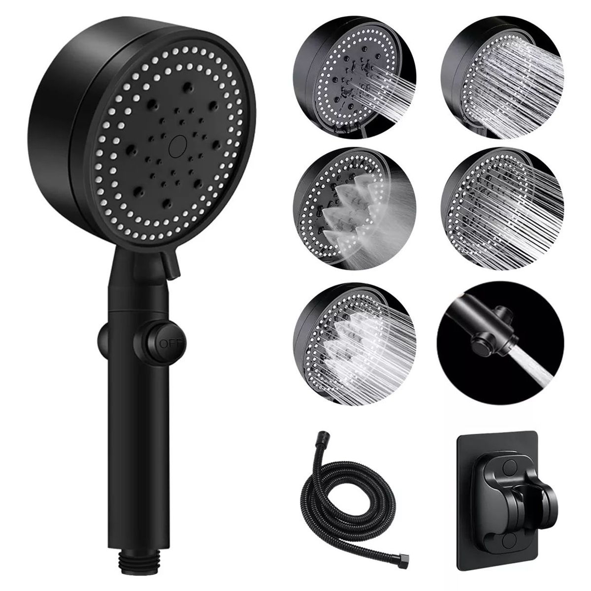 KUANGYE - Cabezal Ducha Telefono Negro Aumenta Presion Presurizado