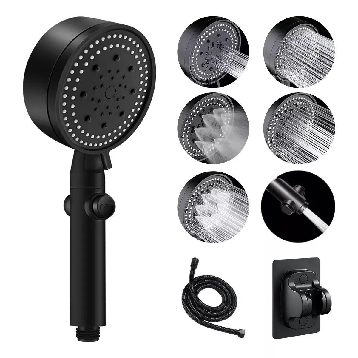 KUANGYE - Cabezal Ducha Telefono Negro Aumenta Presion Presurizado