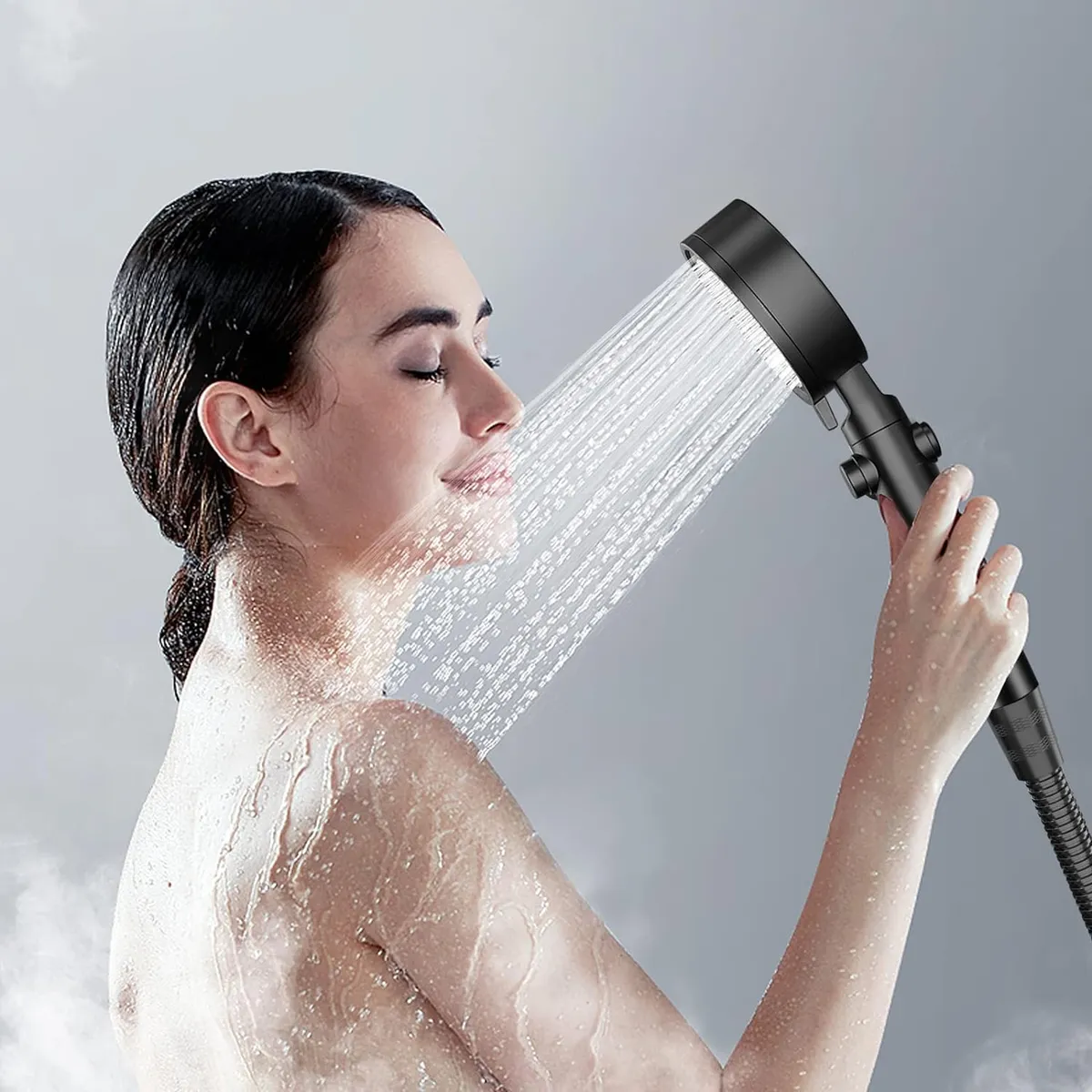 KUANGYE - Cabezal Ducha Telefono Negro Aumenta Presion Presurizado