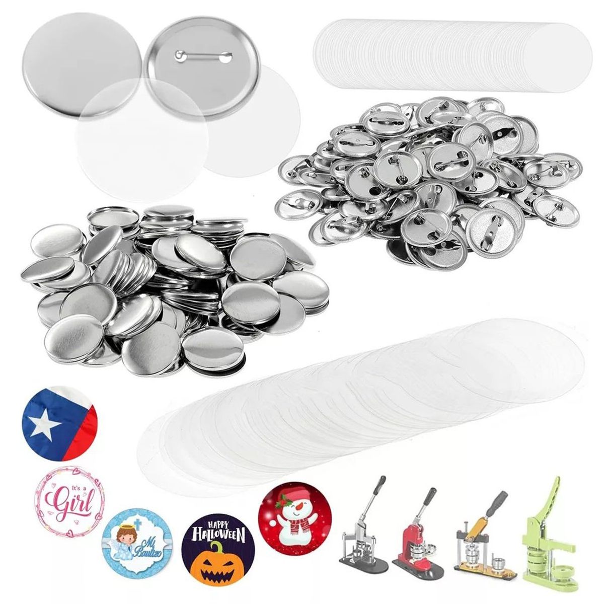 KUANGYE - 100 Botones 25mm Chapita Alfiler Metal Filimina Insumo