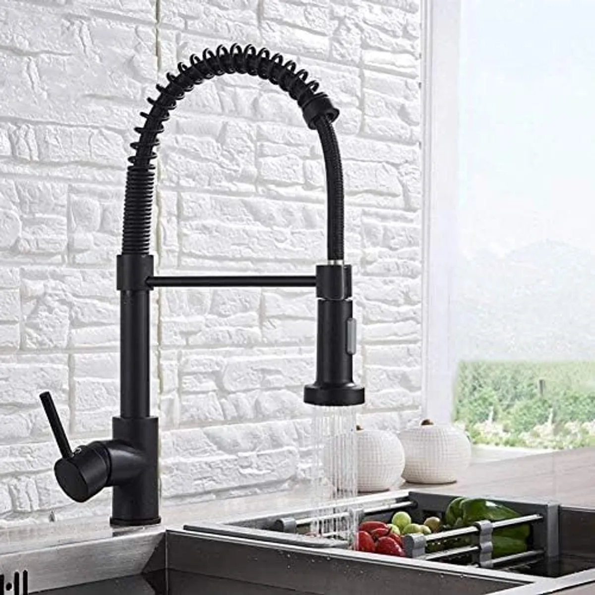 LEFORGE - Grifo Llave Alta Monomando Cocina Rociador Flexible Acero Negro